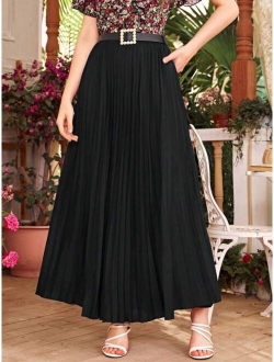 Mulvari Solid Pleated Belted Maxi Skirt