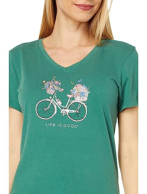 Life is Good Bike Flower Baskets Short Sleeve Crusher Vee