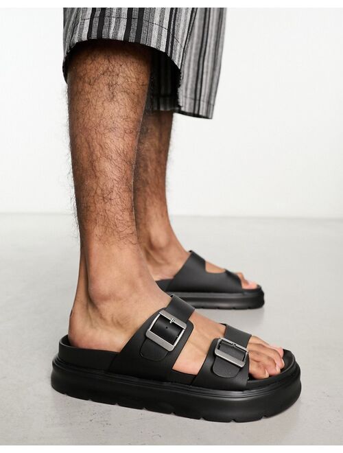 Bershka chunky cross strap sandals in black