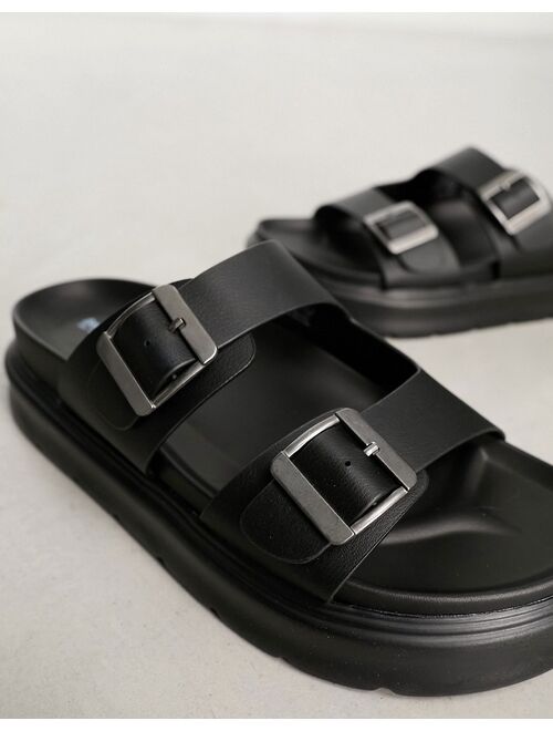 Bershka chunky cross strap sandals in black