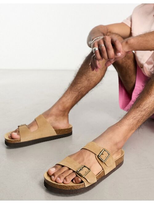 Bershka cross strap sandals in beige