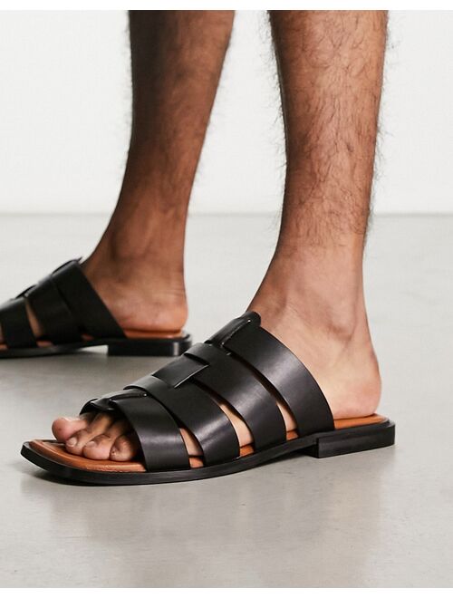 ASRA Sani flat sandals in spice black leather