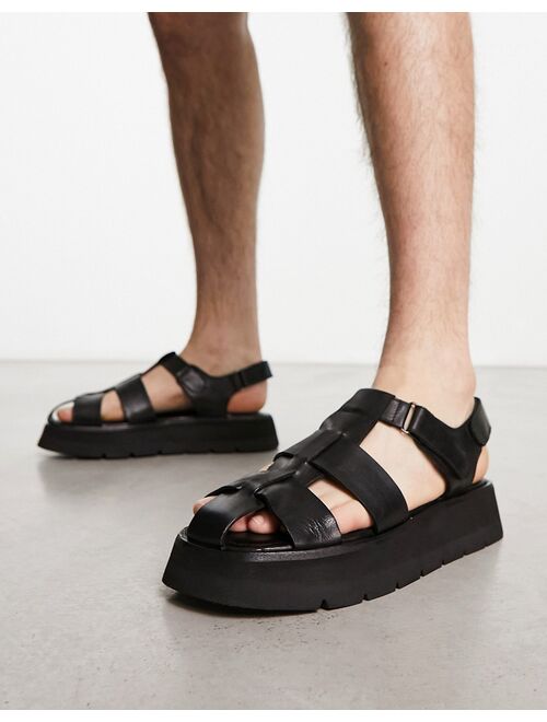 ASRA Sandy chunky fisherman sandals in black leather