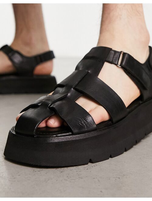 ASRA Sandy chunky fisherman sandals in black leather