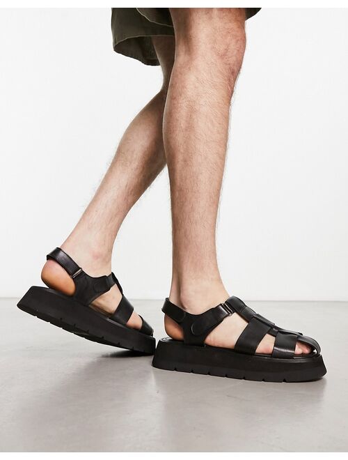 ASRA Sandy chunky fisherman sandals in black leather