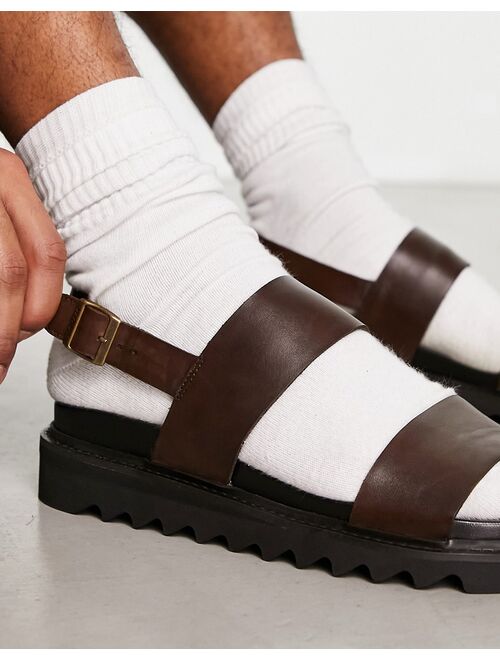 Walk London Jaws backstrap chunky sandals in brown leather