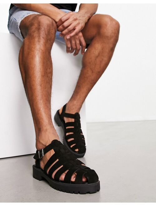 Walk London Jacob chunky sandals in black suede