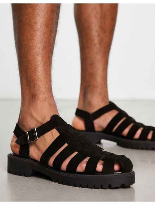 Walk London Jacob chunky sandals in black suede