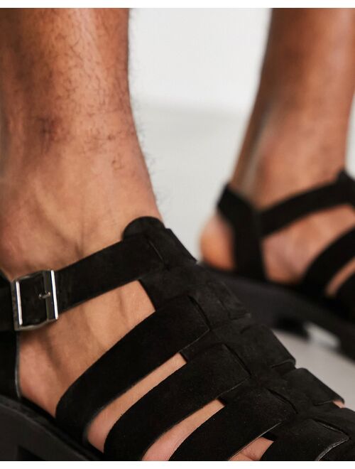 Walk London Jacob chunky sandals in black suede