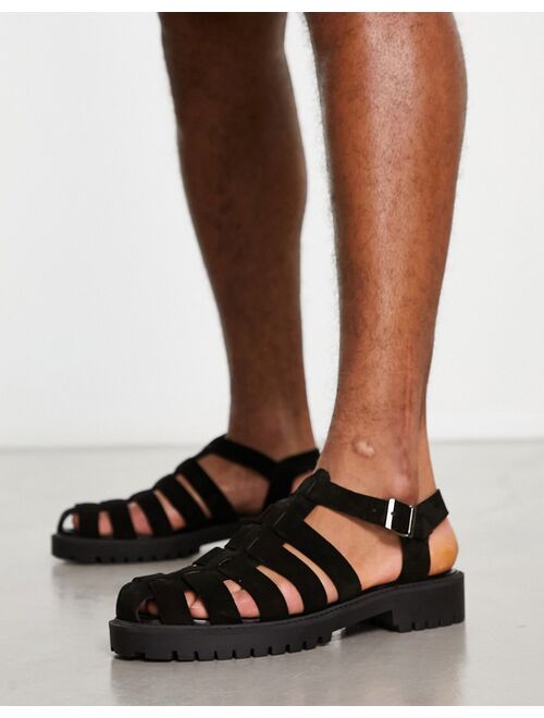 Walk London Jacob chunky sandals in black suede