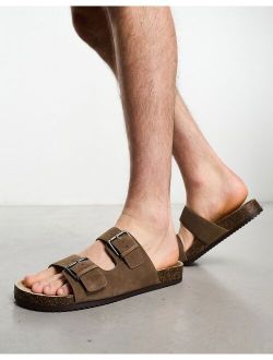 double strap sandal in brown