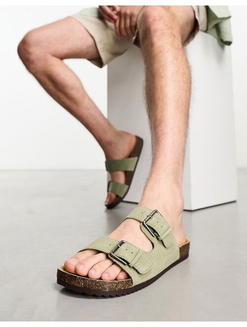 Pull&Bear double strap sandal in light khaki