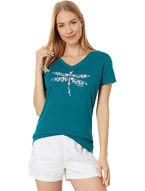 Life is Good Dragonfly Flowers Short Sleeve Crusher Vee