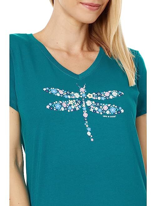 Life is Good Dragonfly Flowers Short Sleeve Crusher Vee