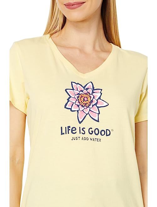 Life is Good Pink Water Lily Short Sleeve Crusher Vee