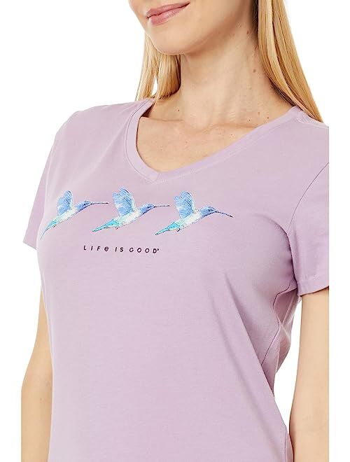 Life is Good Three Hummingbirds Short Sleeve Crusher Vee