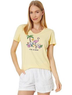 Life is Good Flamingo Beach Short Sleeve Crusher-Lite Vee