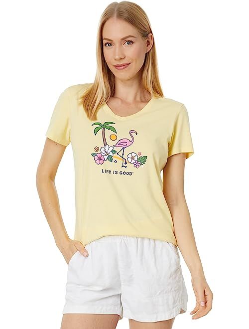 Life is Good Flamingo Beach Short Sleeve Crusher-Lite Vee