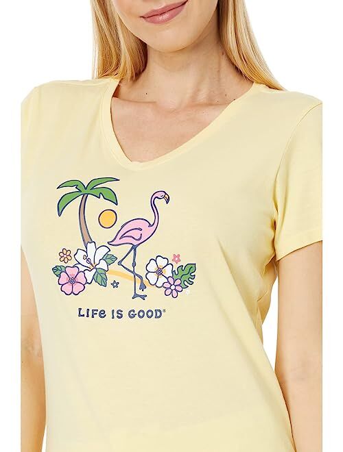 Life is Good Flamingo Beach Short Sleeve Crusher-Lite Vee