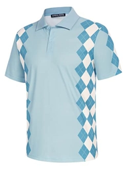 Men Argyle Polo Shirt Moisture Wicking Contrast Tennis Golf Shirts for Summer