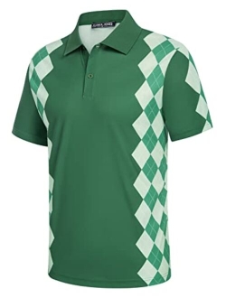 Men Argyle Polo Shirt Moisture Wicking Contrast Tennis Golf Shirts for Summer