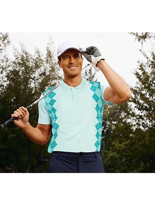 PJ PAUL JONES Men Argyle Polo Shirt Moisture Wicking Contrast Tennis Golf Shirts for Summer