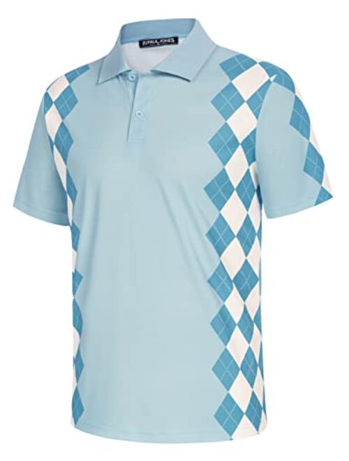 PJ PAUL JONES Men Argyle Polo Shirt Moisture Wicking Contrast Tennis Golf Shirts for Summer