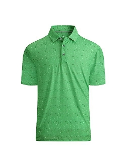 Esabel.C Golf Shirts for Men Dry Fit Short Sleeve Print Performance Moisture Wicking Polo Shirt