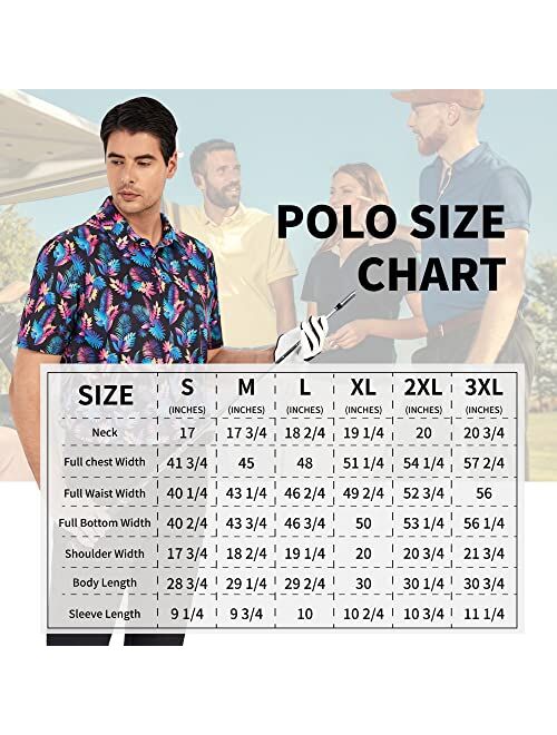 Esabel.C Golf Shirts for Men Dry Fit Short Sleeve Print Performance Moisture Wicking Polo Shirt