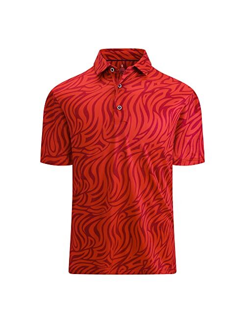 Esabel.C Golf Shirts for Men Dry Fit Short Sleeve Print Performance Moisture Wicking Polo Shirt