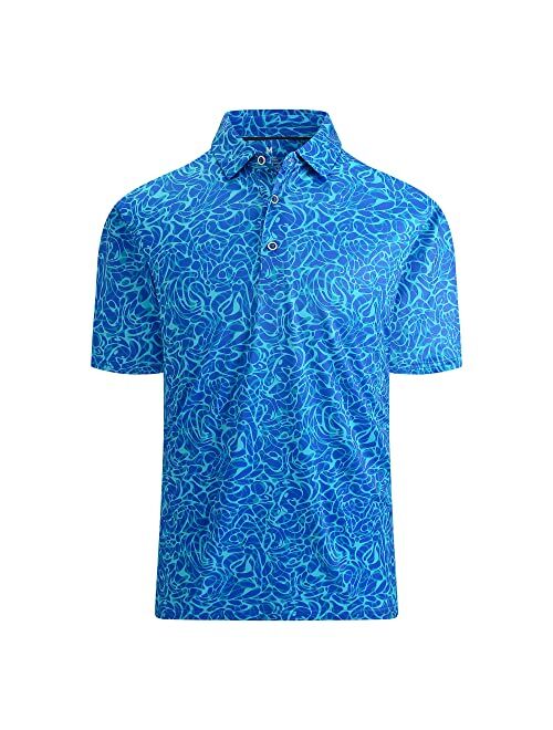 Esabel.C Golf Shirts for Men Dry Fit Short Sleeve Print Performance Moisture Wicking Polo Shirt