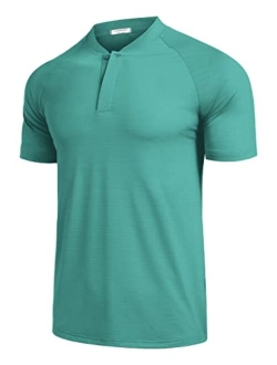 Men's Quick Dry Golf Polo Shirts Short Sleeve Henley Shirt Active Athletic Collarless Sports T Shirts