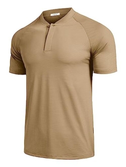 COOFANDY Men's Quick Dry Golf Polo Shirts Short Sleeve Henley Shirt Active  Athletic Collarless Sports T Shirts