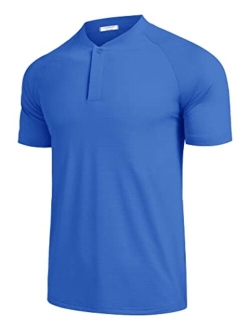 Men's Quick Dry Golf Polo Shirts Short Sleeve Henley Shirt Active Athletic Collarless Sports T Shirts