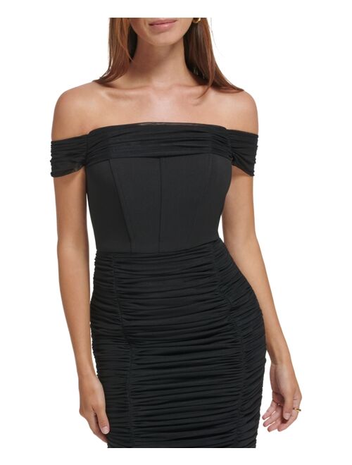 Calvin Klein Women's Off-The-Shoulder Corset Ruched Dress