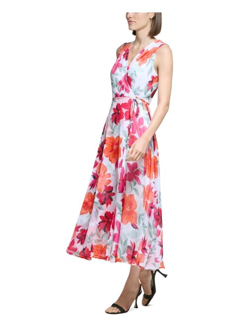 Calvin Klein Women's Floral-Print Faux-Wrap Maxi Dress