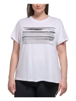 Performance Plus Size Striped Graphic T-Shirt