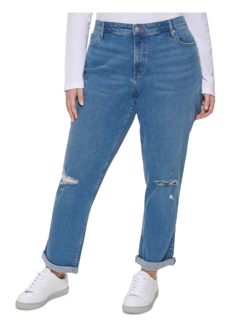 Calvin Klein Jeans Trendy Plus Size Destructed Mid-Rise Slim-Fit Cuffed Boyfriend Jeans