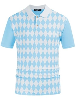 Mens Polo Shirt Performance Golf Polo Shirt Argyle Polo Shirt Moisture Wicking Polos