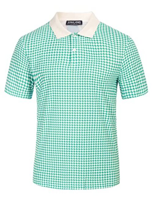 PJ PAUL JONES Mens Polo Shirt Performance Golf Polo Shirt Argyle Polo Shirt Moisture Wicking Polos