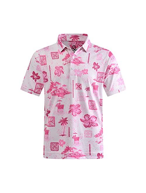 DEOLAX Mens Golf Shirts Fashion Hawaiian Performance Moisture Wicking Dry Fit Mens Polo Shirts Short Sleeve