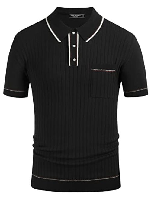 PJ PAUL JONES Men's Short Sleeve Knit Button Polo Shirts Casual Pullover Golf Shirt with Pockets