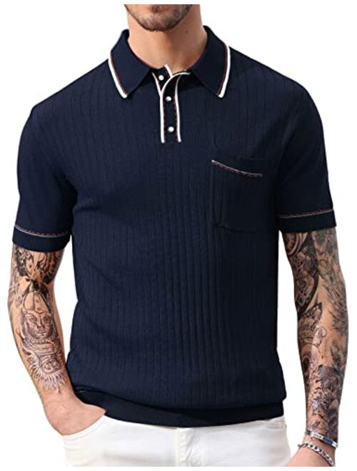 PJ PAUL JONES Men's Short Sleeve Knit Button Polo Shirts Casual Pullover Golf Shirt with Pockets