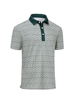 Auleegar Golf Shirts for Men Short Sleeve Recycled Polyester Moisture Wicking Dry Fit Performance Print Polo Shirt