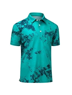 Auleegar Golf Shirts for Men Short Sleeve Recycled Polyester Moisture Wicking Dry Fit Performance Print Polo Shirt