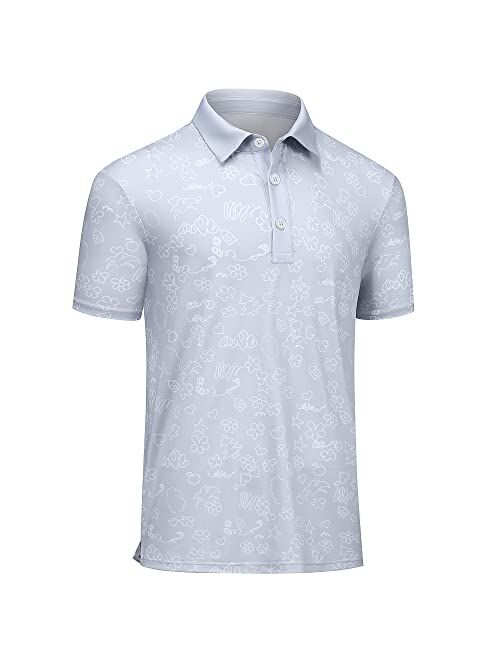 Auleegar Golf Shirts for Men Short Sleeve Recycled Polyester Moisture Wicking Dry Fit Performance Print Polo Shirt