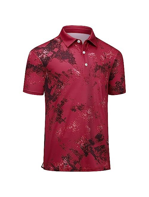 Auleegar Golf Shirts for Men Short Sleeve Recycled Polyester Moisture Wicking Dry Fit Performance Print Polo Shirt