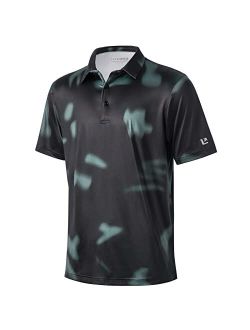 Ephemoca Golf Shirts for Men Dry Fit Performance Short Sleeve Print Moisture Wicking Polo Shirt