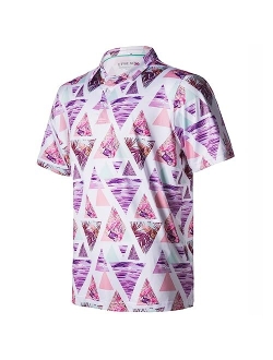 Ephemoca Golf Shirts for Men Dry Fit Performance Short Sleeve Print Moisture Wicking Polo Shirt