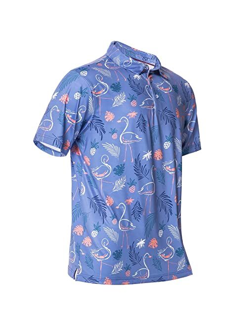 Ephemoca Golf Shirts for Men Dry Fit Performance Short Sleeve Print Moisture Wicking Polo Shirt